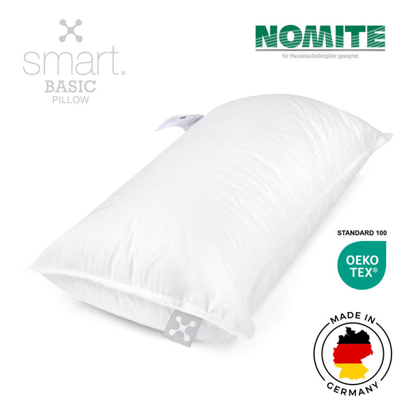 smart® Basic Pillow in der Größe Large 40 x 80 cm, längliches Standard Kissen mit Hohlfaser Füllung und Bezug aus Baumwolle, ideal für Kinder und Erwachsene, Allergikerfreundlich, Nomite, Oeko-Tex Standard 100, Made in Germany