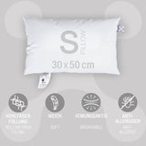 Eigenschaften des smart® Basic Pillow in der Größe Small 30 x 50 cm, kleines Standard Kissen mit Hohlfaser Füllung und Bezug aus Baumwolle, für Kinder und Erwachsene