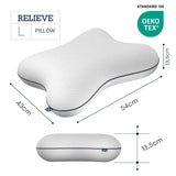 Größe, Höhe, Breite des smart® Relieve Pillow, großes hohes Schmetterling Kissen aus atmungsaktivem Memory-Schaum zur Entlastung der Halswirbelsäule für Rückenschläfer und Seitenschläfer und weniger Verspannung im Schlaf.
