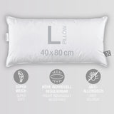 Eigenschaften des smart® Soft Pillow in der Größe Large 40 x 80 cm, weiches nachhaltiges Kissen mit PrimaLoft Bio Füllung aus biologisch abbaubaren Recyclingfasern mit anpassbarer Höhe und Füllmenge für hohen Schlaf-Komfort 