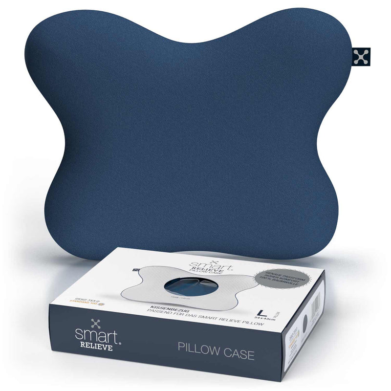 smart® Relieve Pillow Case, weicher Kissenbezug aus Baumwolle passgenau für das ergonomische Schmetterling-Kopfkissen smart® Relieve Pillow in der Farbe Dunkelblau